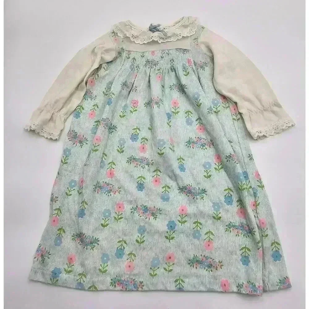 Vtg Baby Girl Blue Lot 0-2 yr One Piece Sleepers & Dress with Checkered Bonnet